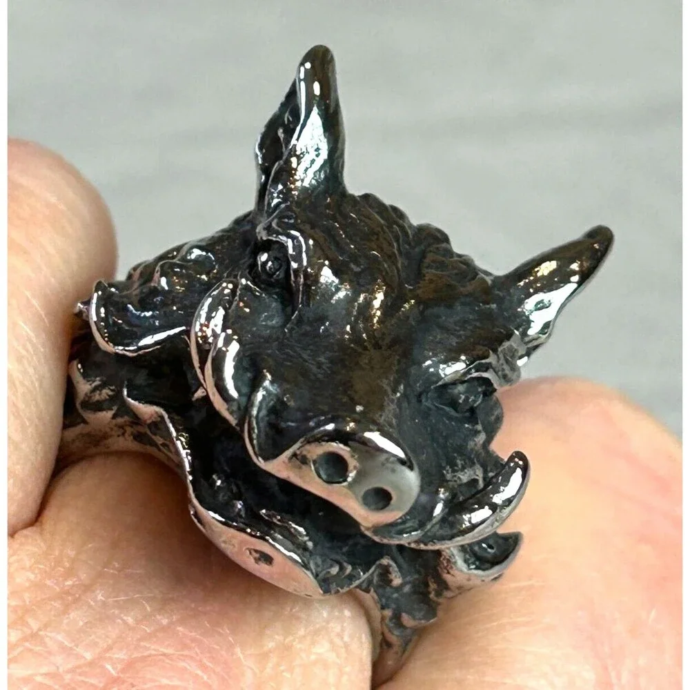 Men's Wild Boar Head Ring Bold Statement Jewelry Size 10